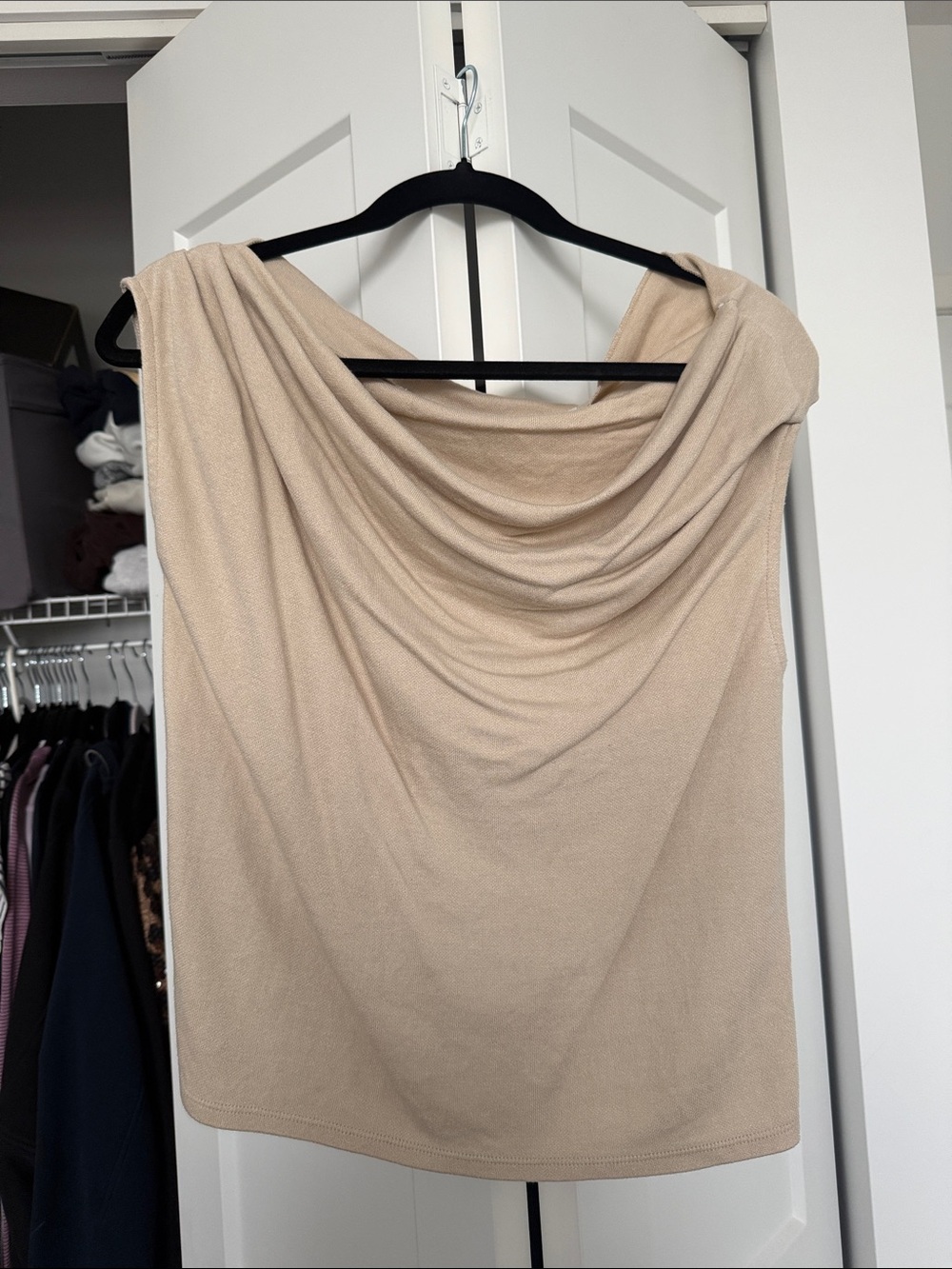 Zara Draped Cowl Neck Beige Top